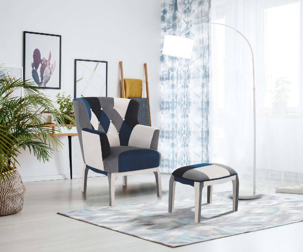 Oresteluchetta poltrona + pouf LIAM BLUE Pezzi Unici