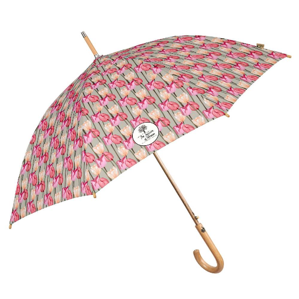 Perletti Ombrello Green Lungo Tulipani Rosa