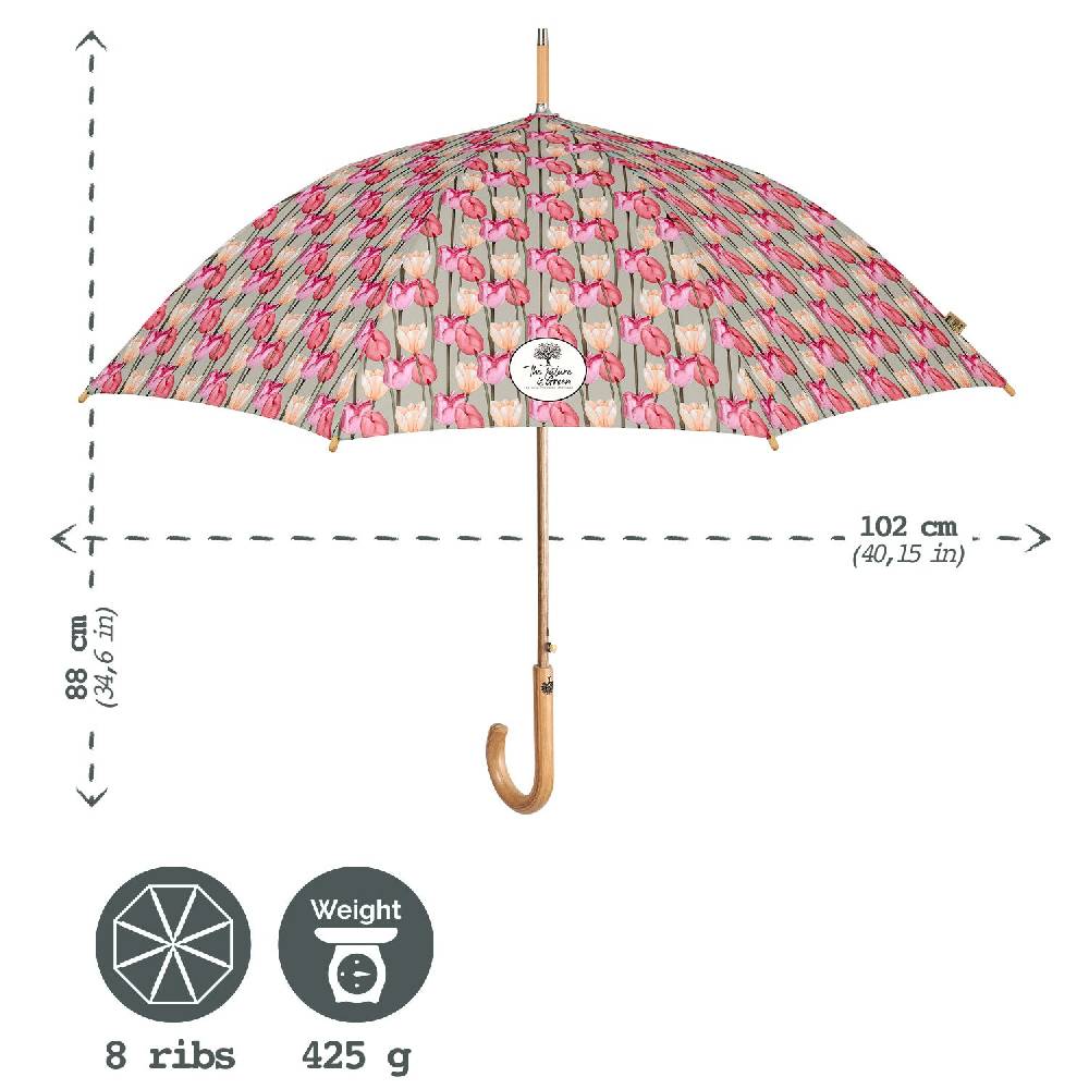 Perletti Ombrello Green Lungo Tulipani Rosa Moda
