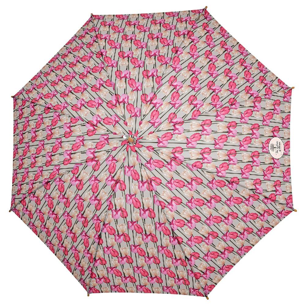Perletti Ombrello Green Lungo Tulipani Rosa Moda