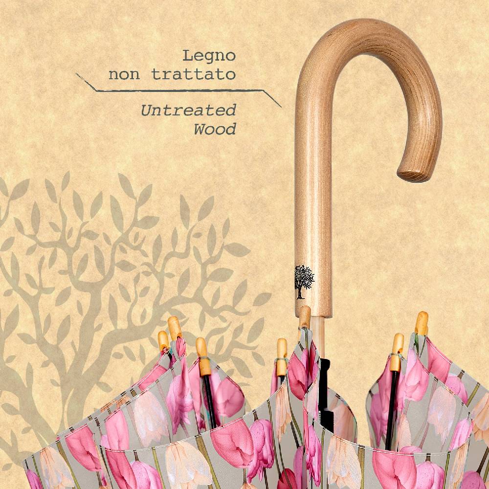 Perletti Ombrello Green Lungo Tulipani Rosa Moda