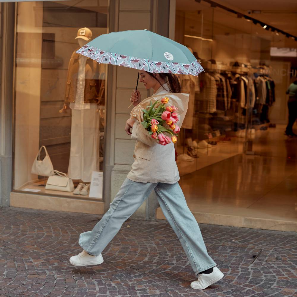 Perletti Ombrello Green con Bordo Floreale Spedizione Gratuita
