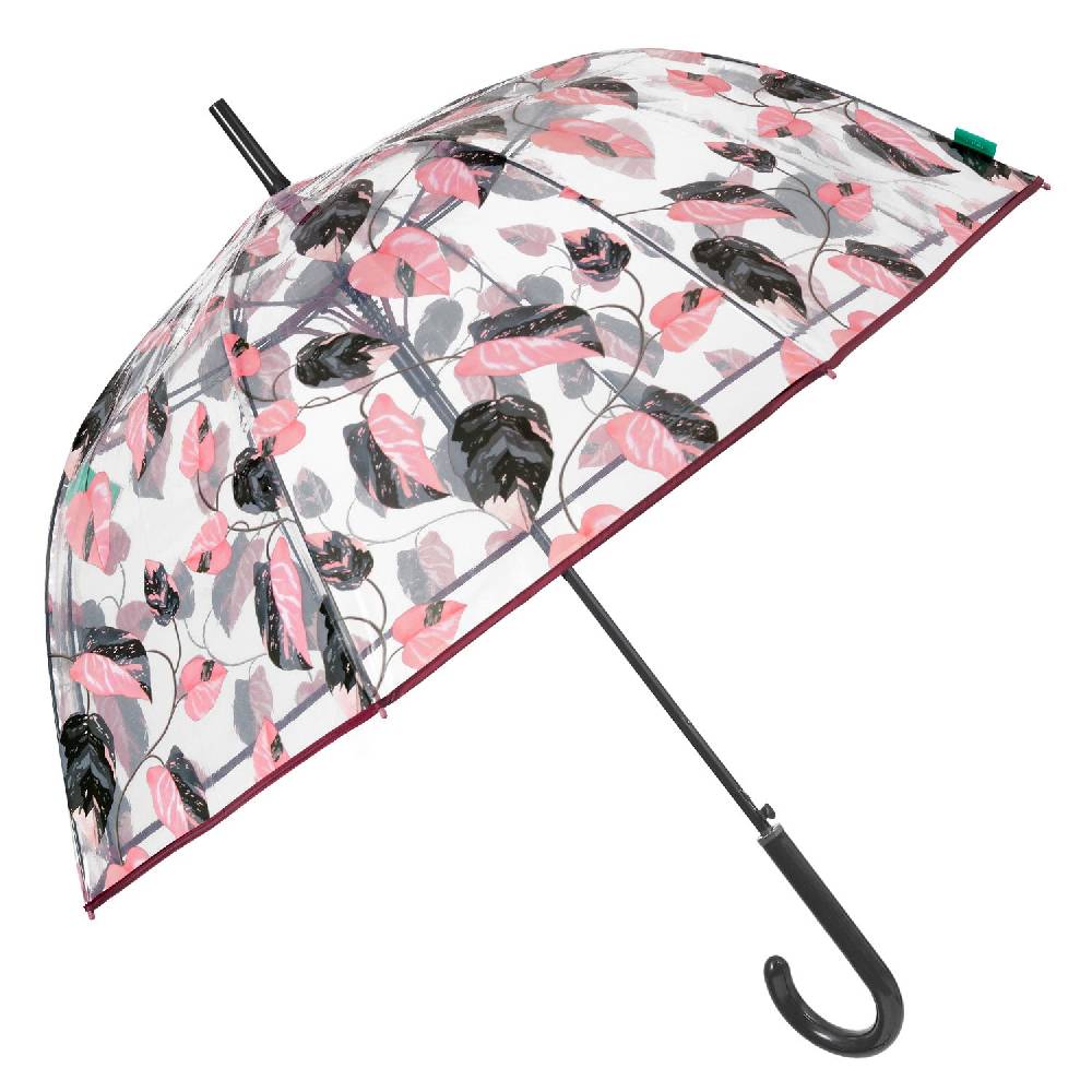 Perletti Ombrello Trasparente Foliage Rosa e Nero