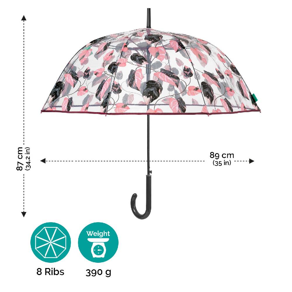 Perletti Ombrello Trasparente Foliage Rosa e Nero Soddisfazione Garantita