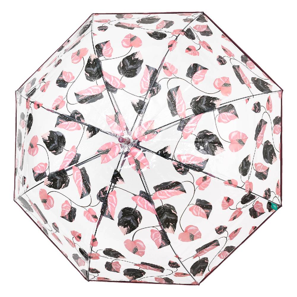 Perletti Ombrello Trasparente Foliage Rosa e Nero Soddisfazione Garantita