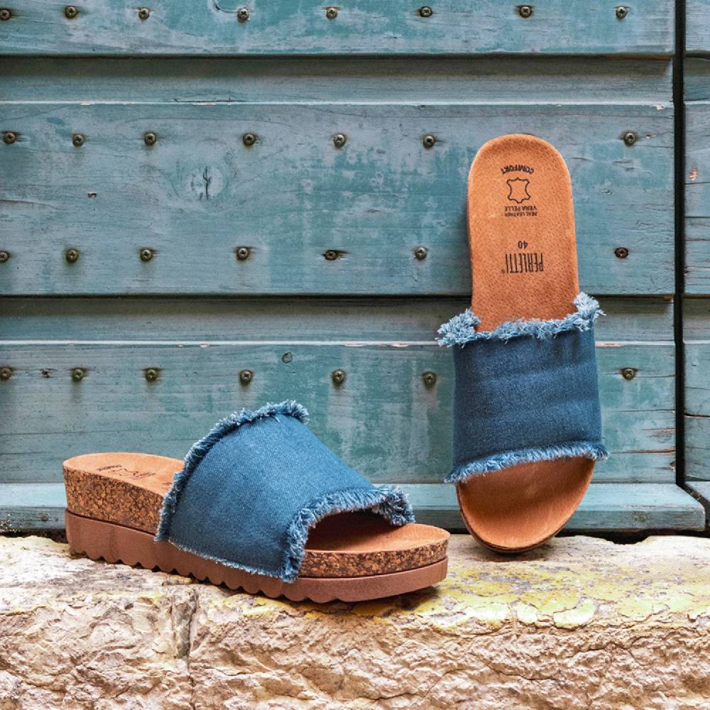 Perletti Sandalo Denim con Zeppa Presa