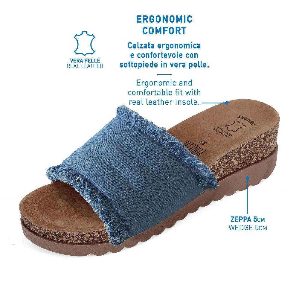 Perletti Sandalo Denim con Zeppa Presa