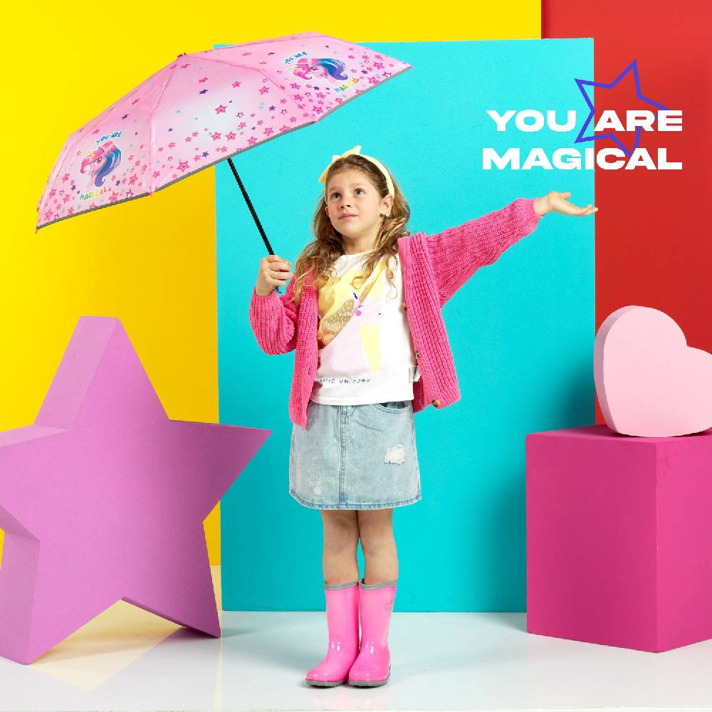 Perletti Ombrello Unicorno Rosa con Stelle Colorate 2025