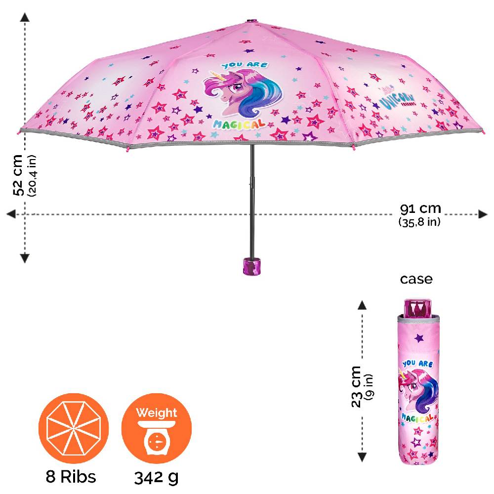 Perletti Ombrello Unicorno Rosa con Stelle Colorate 2025