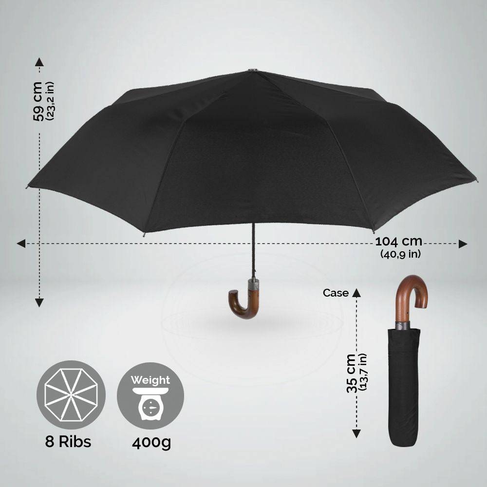 Perletti Ombrello Pieghevole Nero con Manico in Legno Automatico Flash Sale
