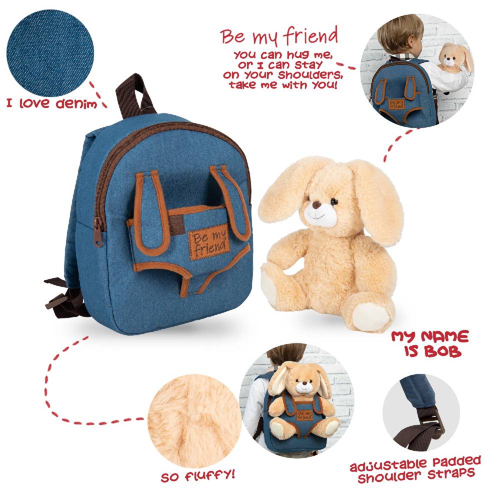 Perletti Zaino in Denim con Peluche Prezzo Ridotto