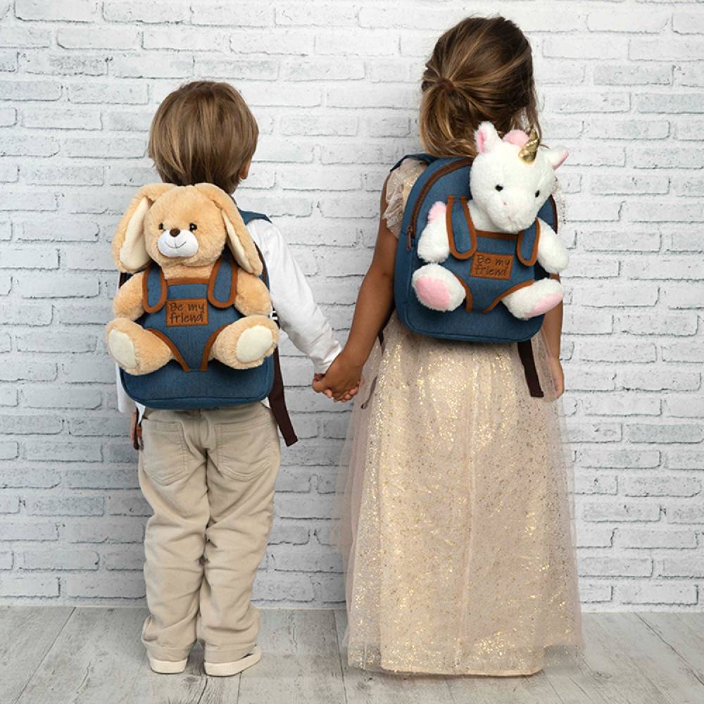 Perletti Zaino in Denim con Peluche Prezzo Ridotto