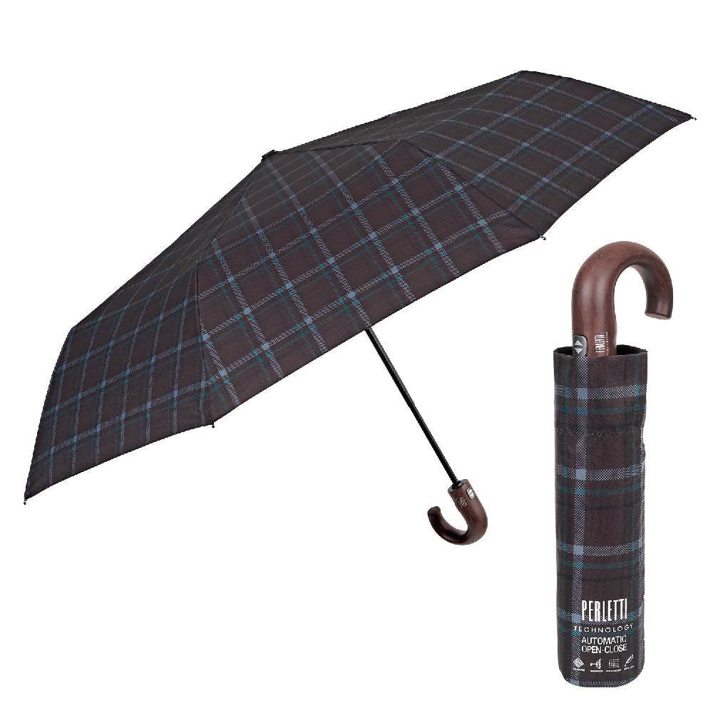 Perletti Ombrello Technology Apri e Chiudi Tartan con Manico Curvo
