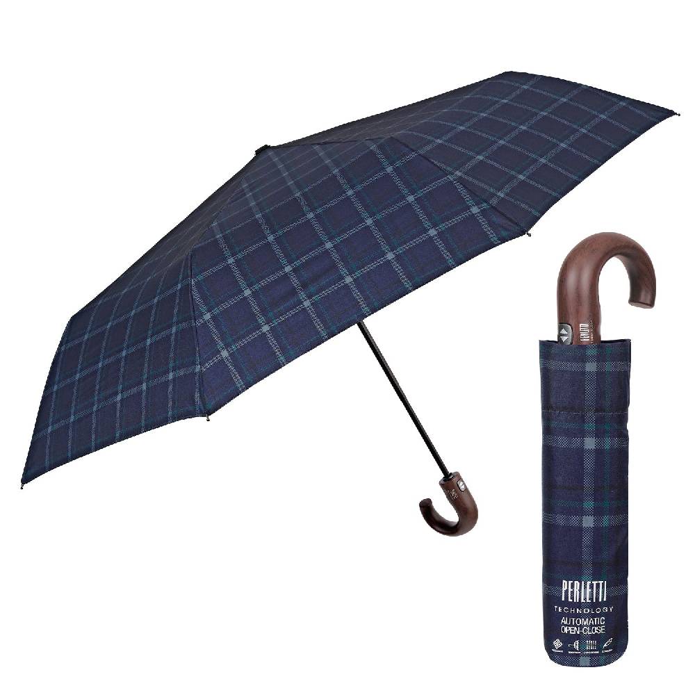Perletti Ombrello Technology Apri e Chiudi Tartan con Manico Curvo Latest stili