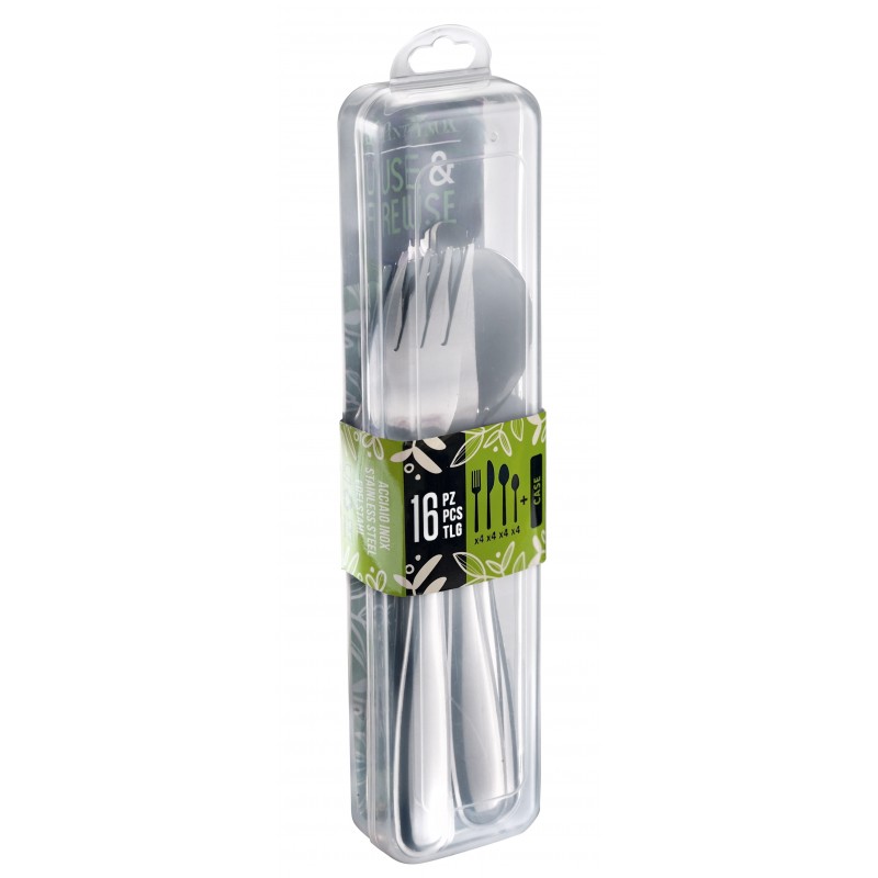 Pintinox USE&REUSE » Set posate da viaggio 16 pezzi in acciaio inox con custodia in polipropilene Italia