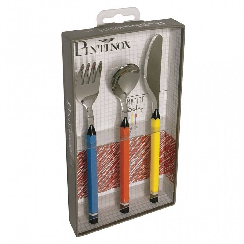 Pintinox Matite Baby » Set posate da bambino in acciaio e ABS (3 pezzi) Italy