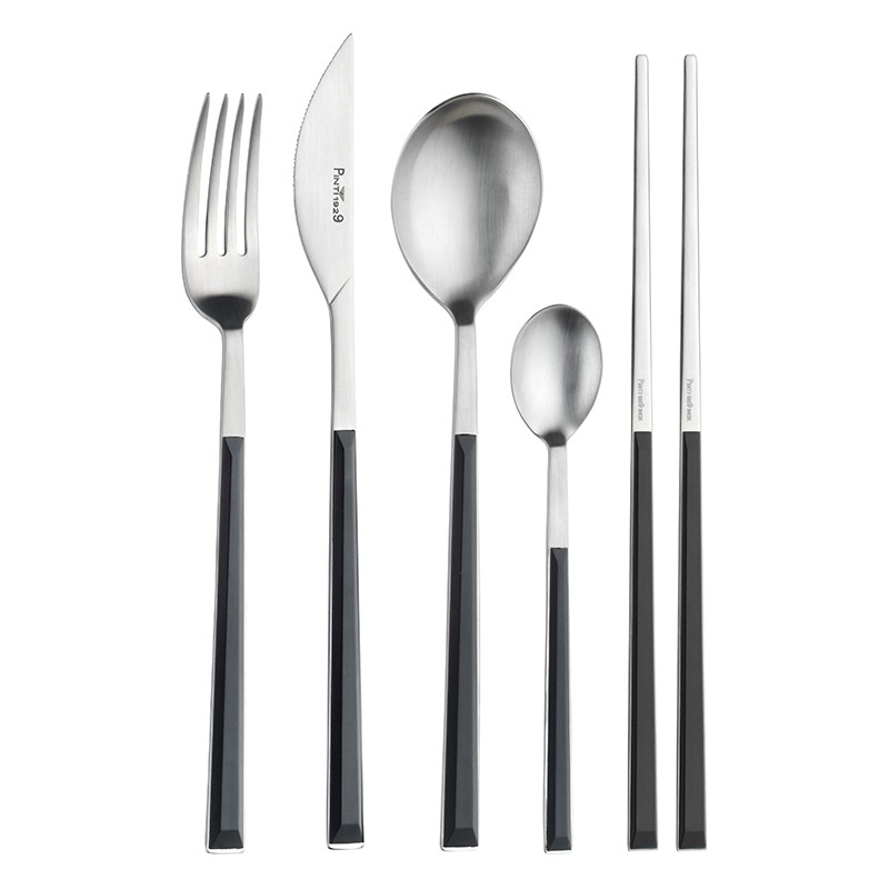 Pintinox Sushi Pro » Set 24 posate da tavola in acciaio satinato con manico nero Outlet