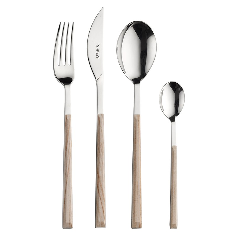 Pintinox Sushi Queen » Set 24 posate da tavola in acciaio lucido con manico betulla In Vendita