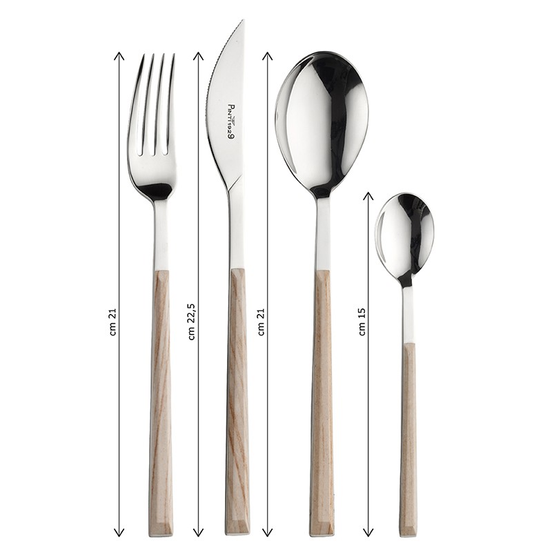 Pintinox Sushi Queen » Set 24 posate da tavola in acciaio lucido con manico betulla In Vendita
