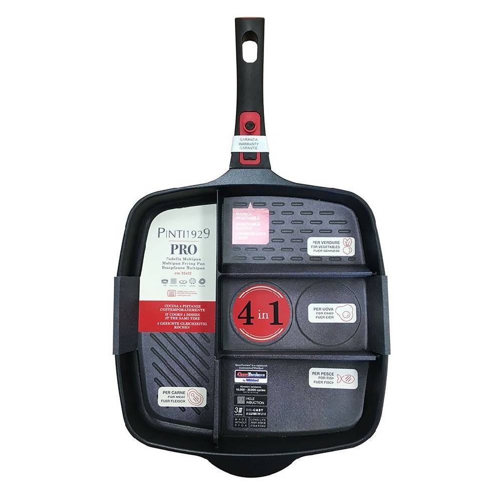 Pintinox PRO » Multipan con manico staccabile 32x32 cm in alluminio con rivestimento interno antiaderente Soddisfazione Garantita