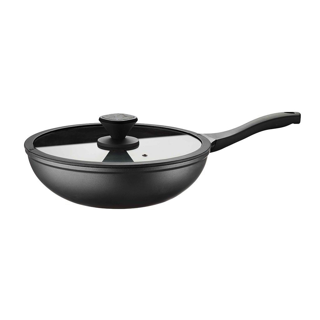 Pintinox PRO » Wok Ø 30 cm in alluminio con rivestimento interno antiaderente con coperchio Fino Al -60%