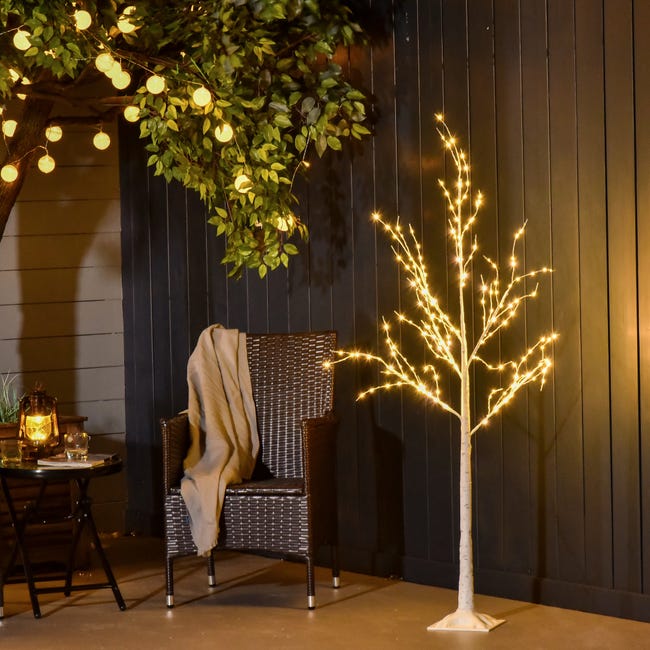 Leroymerlin Outsunny Albero di Natale con Luci LED Base Quadrata e Cavo di Alimentazione per Interni ed Esterni in Acciaio e PP 20x20x150 Bianco Saldi Di Fabbrica