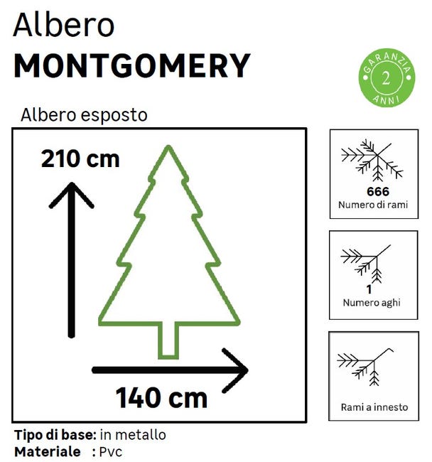 Leroymerlin Albero di Natale artificiale Montgomery verde H 210 cm x Ø 140 cm Vendite Flash