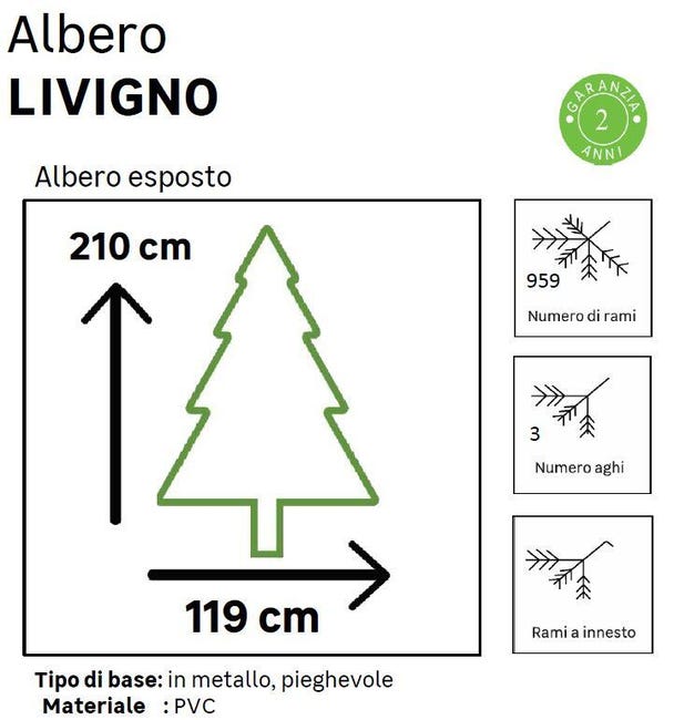 Leroymerlin Albero di Natale artificiale Livigno verde H 210 cm x Ø 119 cm Nuovo
