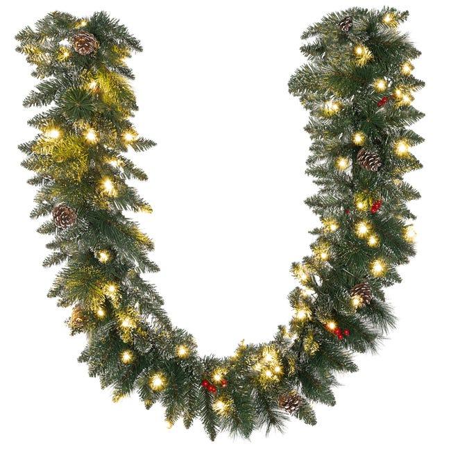 Leroymerlin HOMCOM Ghirlanda Natalizia con 50 Luci LED Bianche e Decorazioni in Plastica e Metallo 180x30x30 cm Verde