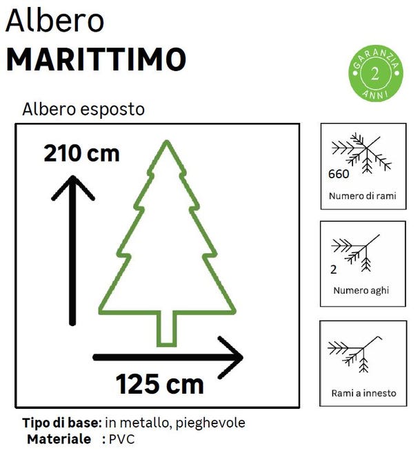 Leroymerlin Albero di Natale artificiale Marittimo verde H 210 cm x Ø 125 cm Consegna Veloce