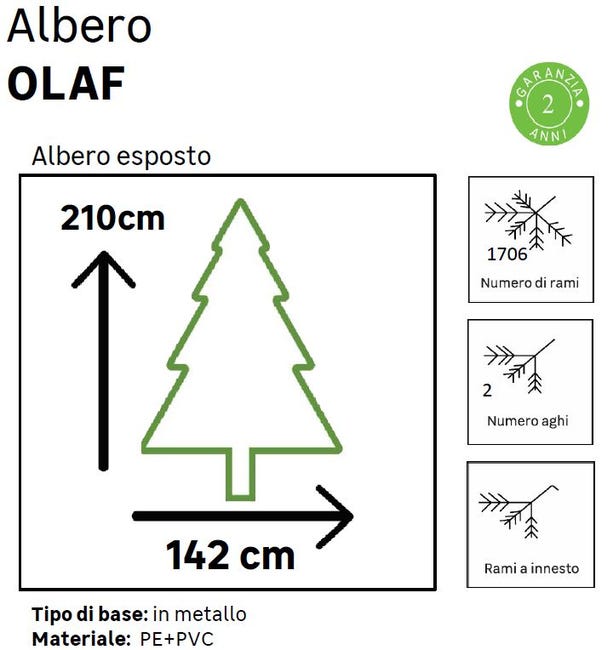 Leroymerlin Albero di Natale artificiale innevato Olaf verde H 210 cm x Ø 142 cm Convenienza