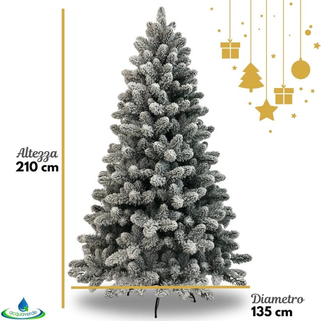 Leroymerlin Albero di Natale Innevato Acquaverde Folto e Realistico Rami con Apertura ad Ombrello Ignifugo In PVC Verde e Bianco con Base in Metallo 210 cm Offerte