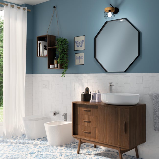 Leroymerlin Coppia sanitari filomuro scarico a parete SENSEA compacta bianco WC: P 55 x L 36 x H 39.5 cm bidet: P 55 x L 37 x H 40 cm In Linea