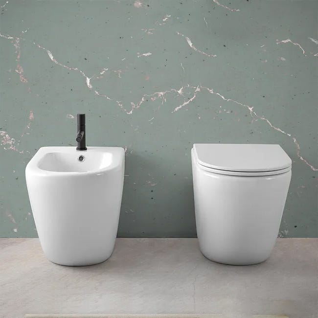 Leroymerlin Coppia sanitari filomuro scarico a parete Vogue bianco WC: P 51 x L 37 x H 41 cm bidet: P 51 x L 37 x H 41 cm Outlet