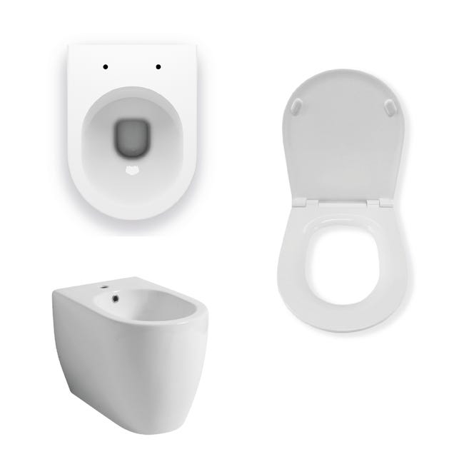Leroymerlin Coppia sanitari filomuro scarico a parete Vogue bianco WC: P 51 x L 37 x H 41 cm bidet: P 51 x L 37 x H 41 cm Outlet