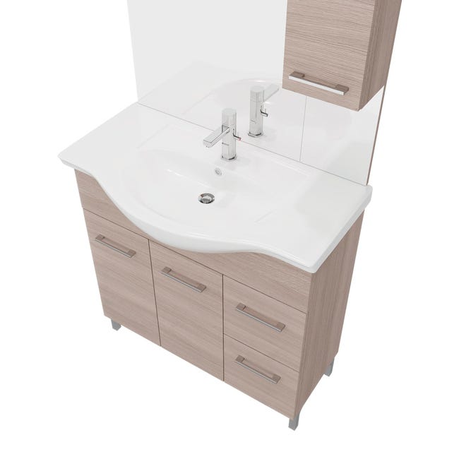 Leroymerlin Mobile sottolavabo e lavabo con sifone Symoa legno naturale in truciolare L 85 x H 81.5 x P 50.5 cm 2 ante 2 cassetti 2025