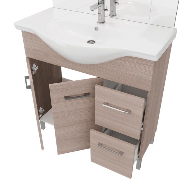 Leroymerlin Mobile sottolavabo e lavabo con sifone Symoa legno naturale in truciolare L 85 x H 81.5 x P 50.5 cm 2 ante 2 cassetti 2025