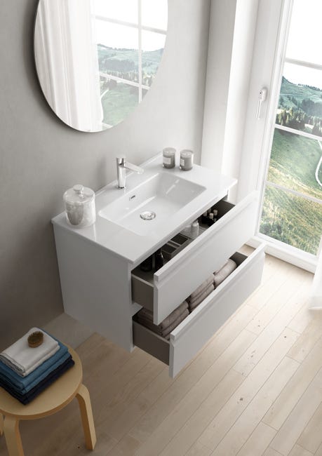 Leroymerlin Mobile sottolavabo e lavabo Pull bianco opaco in mdf L 80 x H 56 x P 46 cm 2 cassetti In Linea