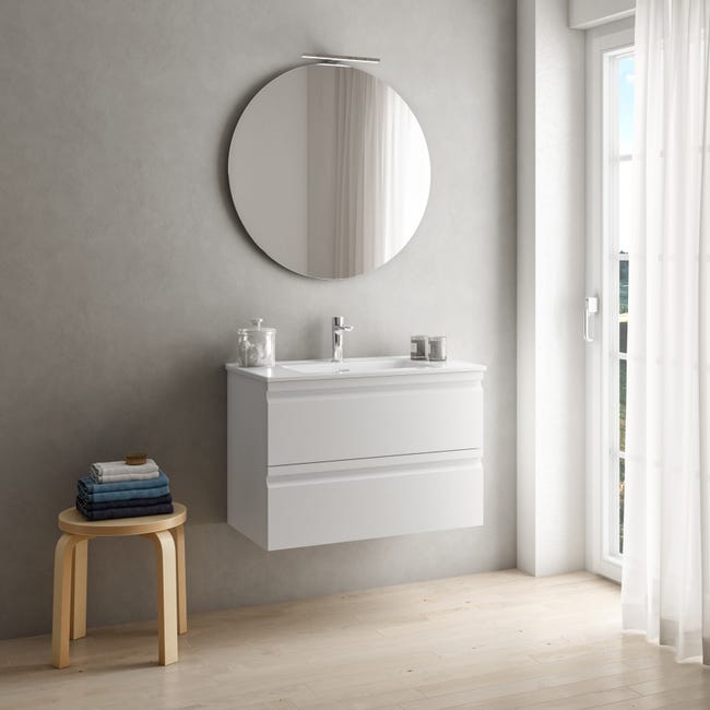 Leroymerlin Mobile sottolavabo e lavabo Pull bianco opaco in mdf L 80 x H 56 x P 46 cm 2 cassetti In Linea