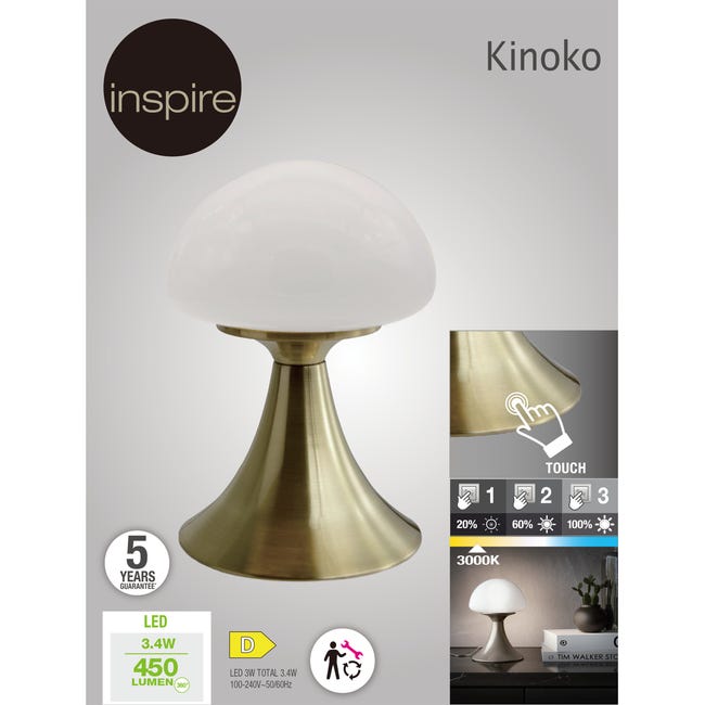 Leroymerlin Lampada da tavolo LED glamour Kinoko touch ottone luce calda 450 LUMEN INSPIRE Convenienza