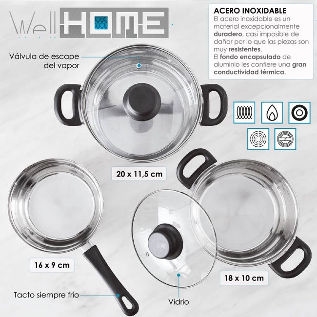 Leroymerlin Pentole in acciaio inox 5pz con Set 3 padelle Ø16 20 24 in alluminio pressofuso Offerta