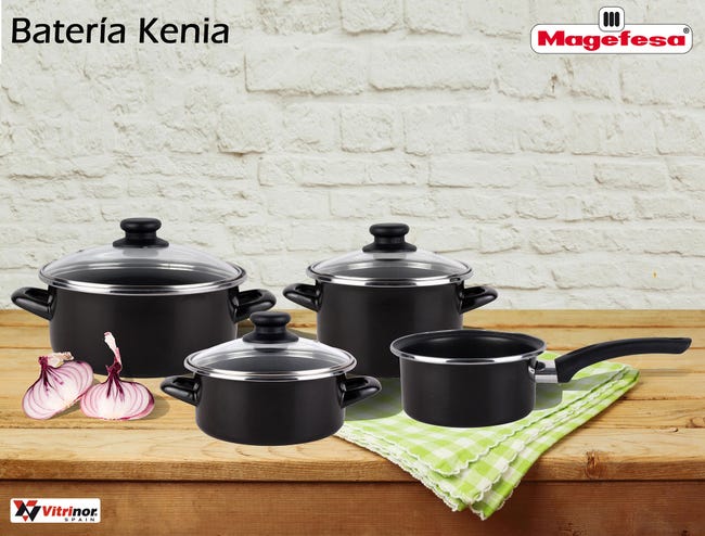 Leroymerlin Batteria da Cucina Induzione Set Pentole 7 Pezzi e 3 Padelle Coperchi in Vetro Magefesa Nero KENIA In Saldo