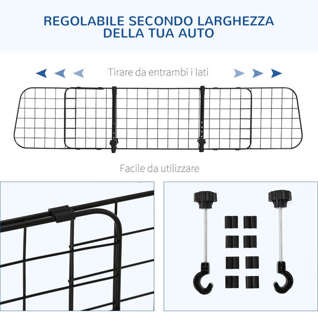 Leroymerlin PawHut Barriera Divisore per Cani Universale per Poggiatesta Macchina Facile da Installare Regolabile 91-152cm Italy
