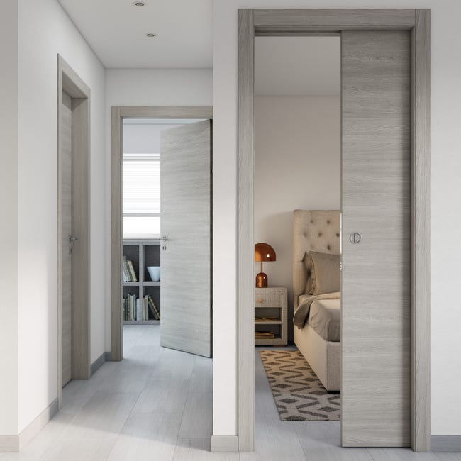 Leroymerlin Porta battente Cambridge rovere grigio L 70 x H 210 cm reversibile Novità