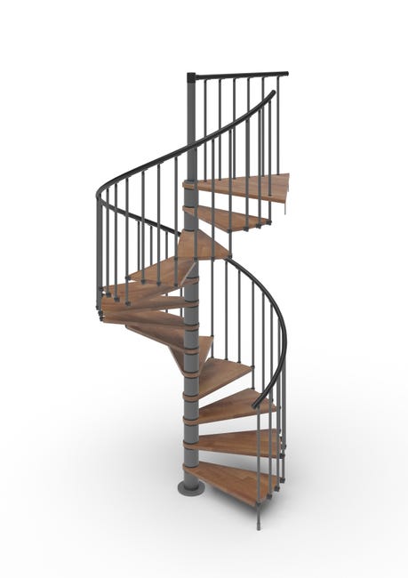 Leroymerlin Scala a chiocciola a base tonda Luna larghezza 105 cm struttura in metallo grigio antracite gradini in legno noce