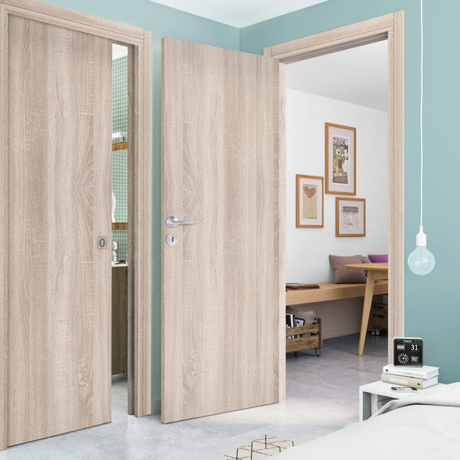 Leroymerlin Porta battente Brush rovere L 80 x H 210 cm reversibile Presa