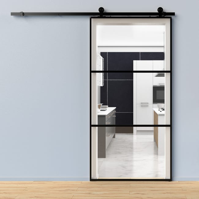 Leroymerlin Porta scorrevole 3V trasparente in alluminio L 96 x H 215 cm con binario Industrial Sottocosto