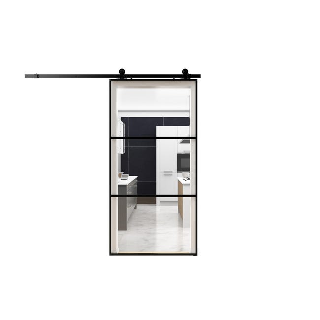 Leroymerlin Porta scorrevole 3V trasparente in alluminio L 96 x H 215 cm con binario Industrial Sottocosto