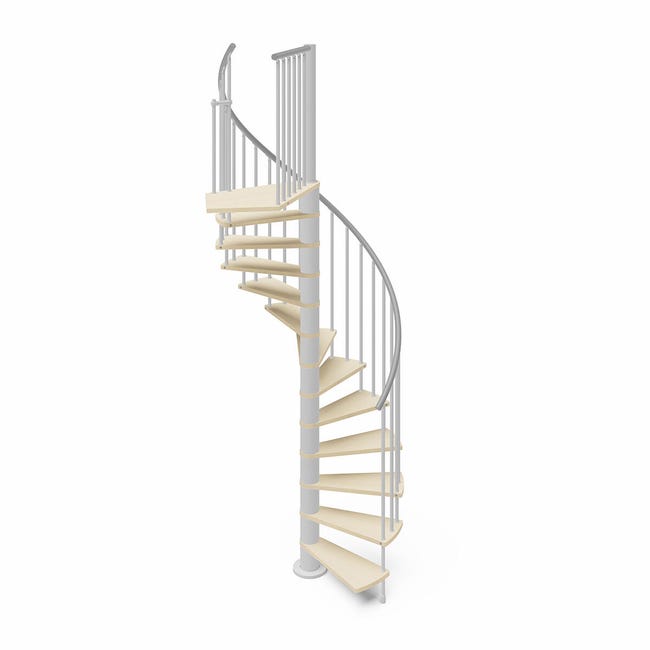 Leroymerlin Scala a chiocciola a base tonda Cora larghezza 118 cm struttura in metallo bianco gradini in legno legno colorato chiaro
