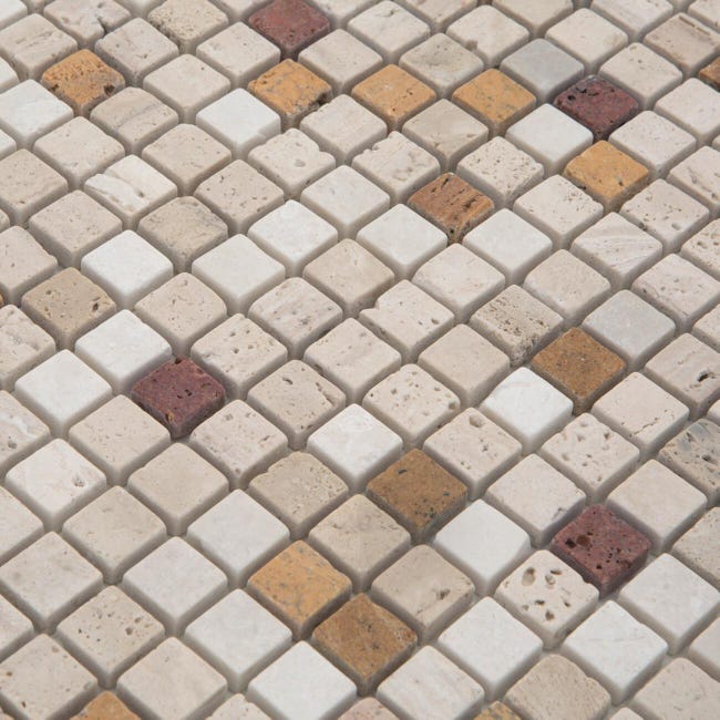 Leroymerlin Mosaico in pietra Travertino15 multicolore L 30 x L 30.5cm x Sp. 8 mm Presa
